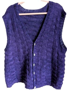 VINTAGE Handknit Purple Wool Grannycore Academia Knit Vest Size Extra-large